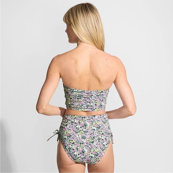 Land's End Ruched Halter Midkini Top 2 Way White  Multi Ditsy Floral print 12 - Picture 9 of 10